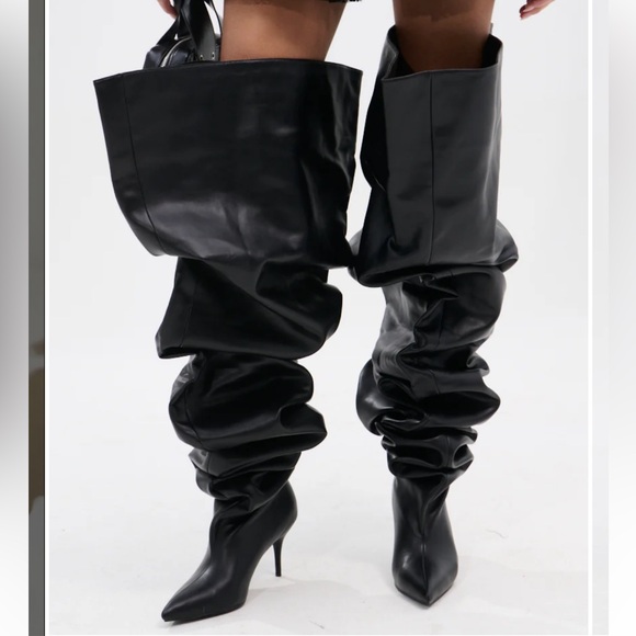 AZALEA WANG NEMY BLACK KITTEN HEEL THIGH HIGH BOOT like new, used for one shoot - Picture 4 of 8